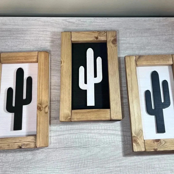 Handcrafted Trio of Cactus Wood Accent Signs - Picture 1 of 10